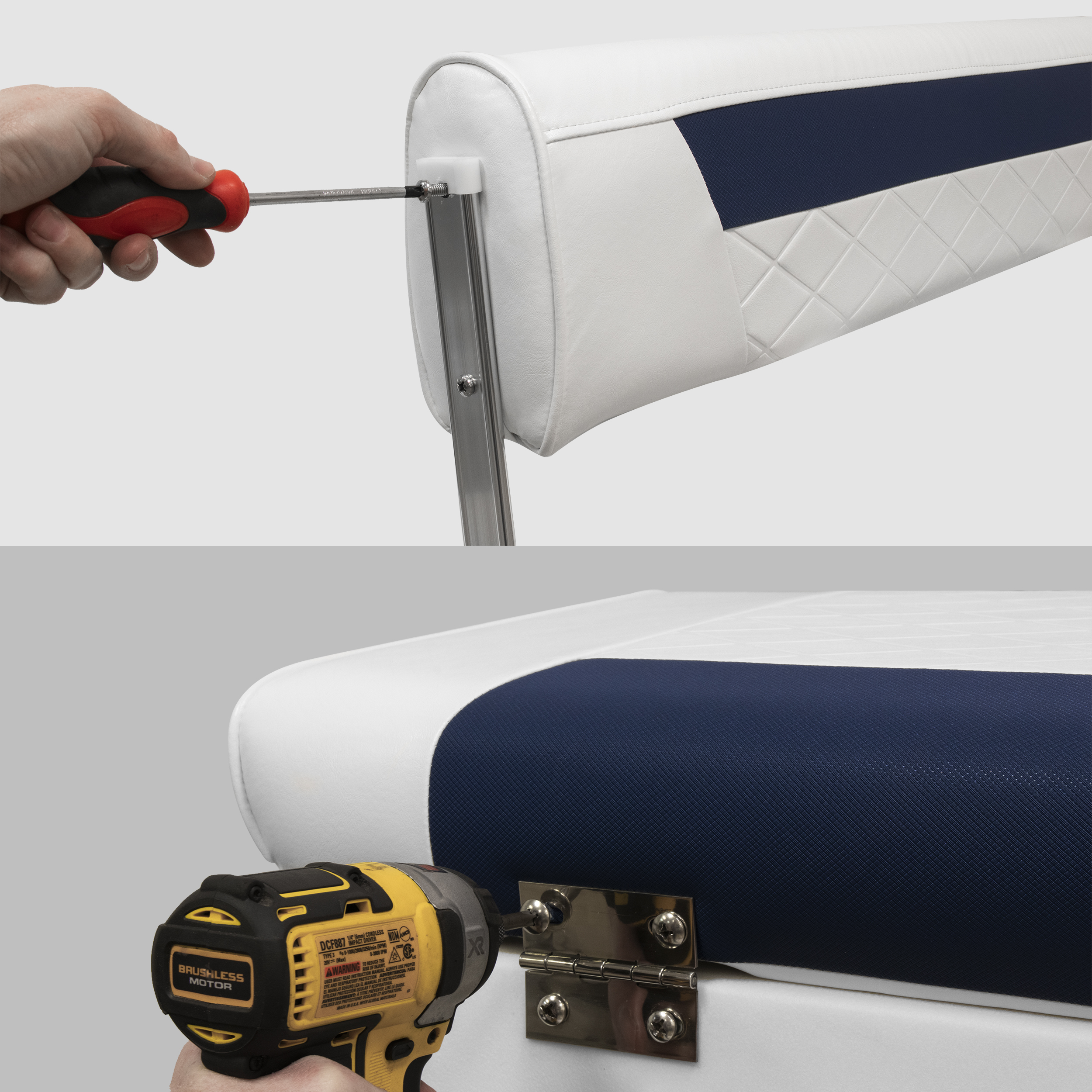 Wise 8WD156-BS-1904 Deluxe Series Swingback Back Rest & Seat Cushion Set, fits 70 Qt. / 62 Qt. Swingback Cooler Seat – Brite White / Mariner Blue