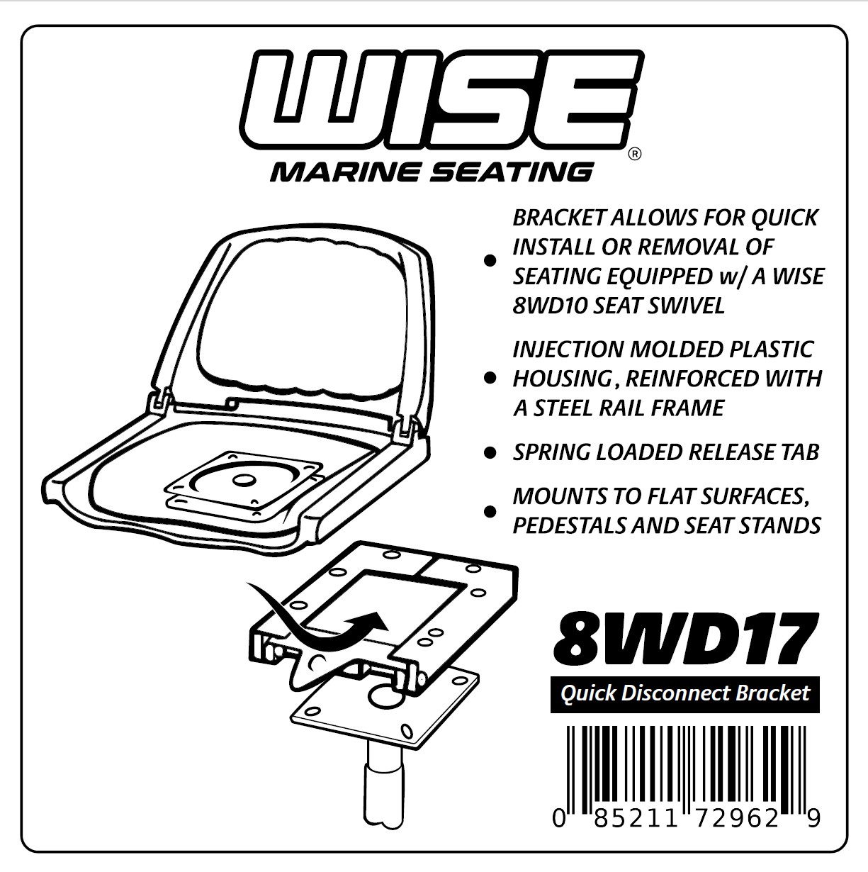 Wise 8WD17 Quick Disconnect Bracket for Boat Seat Swivel – Fits 6″ Swivel