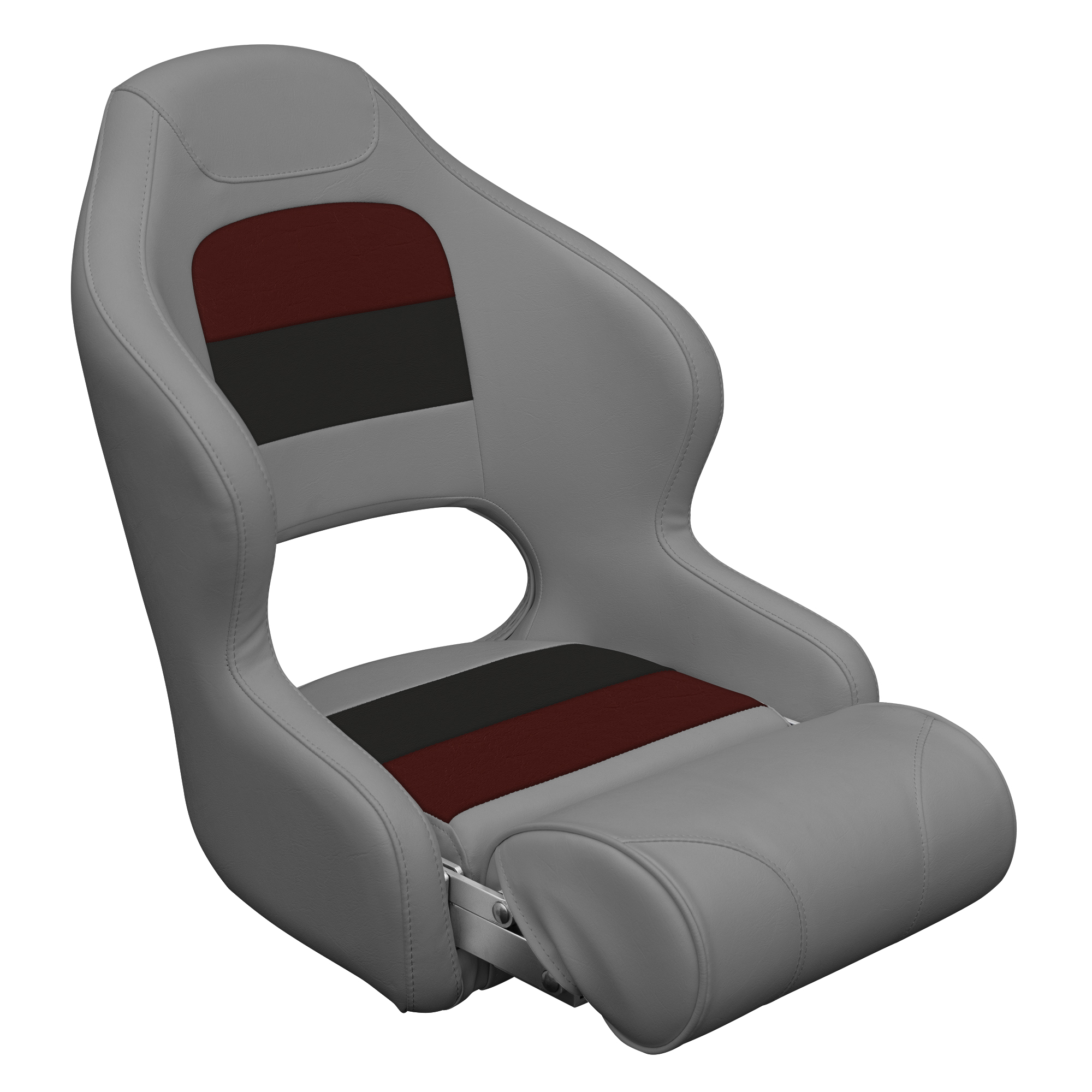 Wise 8WD3315-1012 Deluxe Series Pontoon Bucket Seat with Flip Up Bolster – Grey / Red / Charcoal
