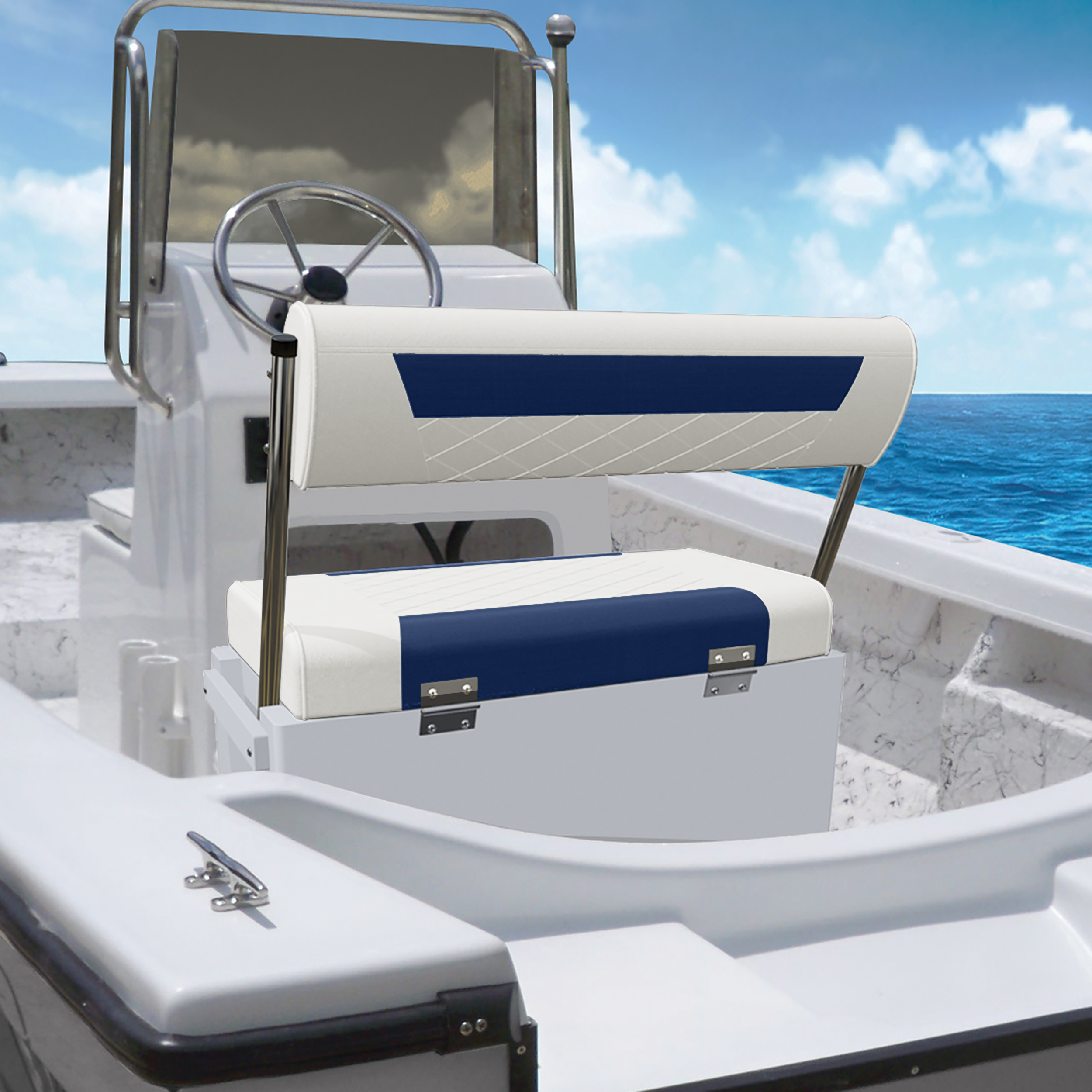 Wise 8WD437-1904 Premium Swingback Cooler/Storage Seat, 62 Quart, White / Mariner Blue