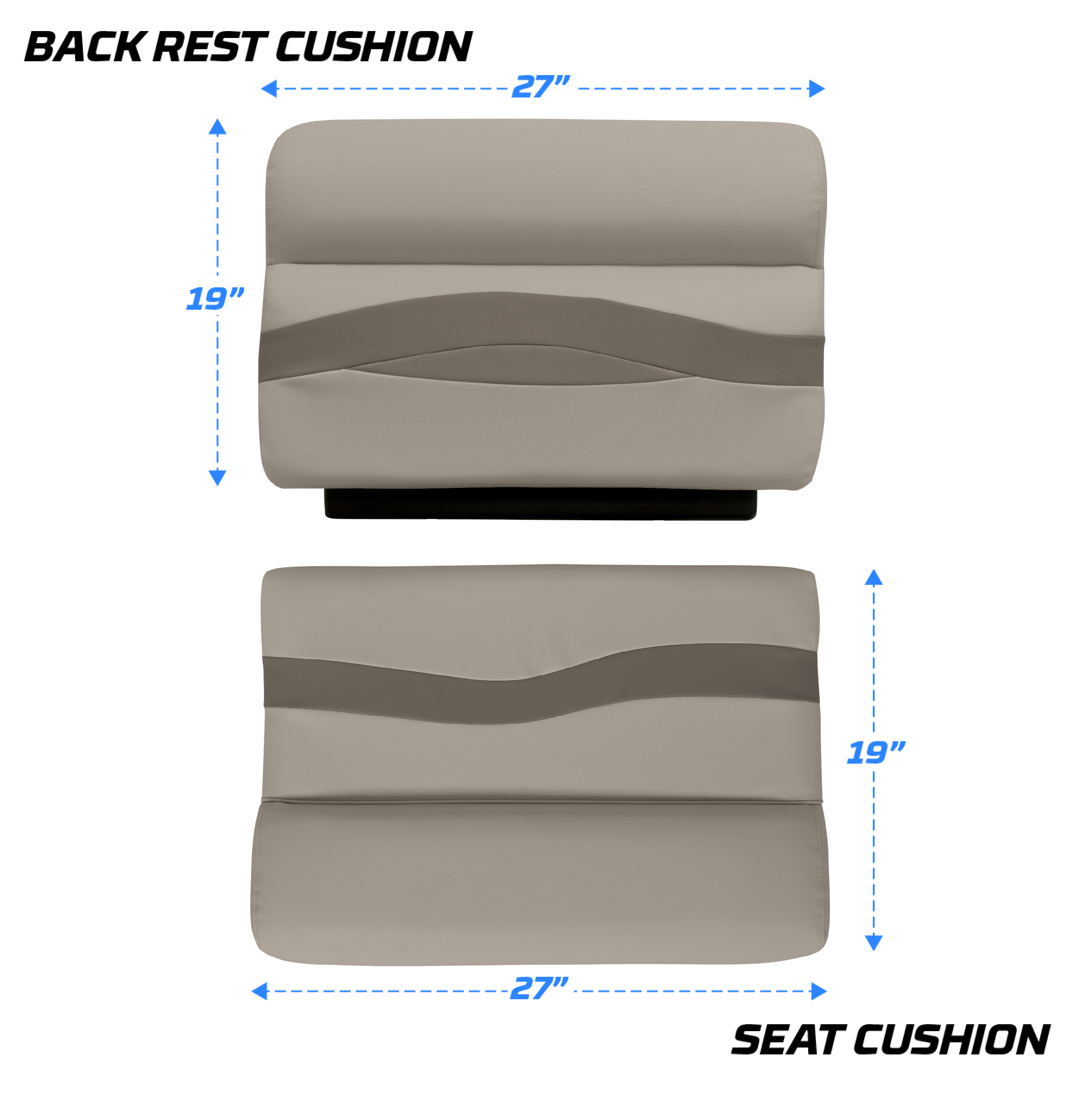 Wise BM1143-1749 Premier Series Pontoon 27″ Bench Cushion Set – Mocha Java / Mushroom / Cafe