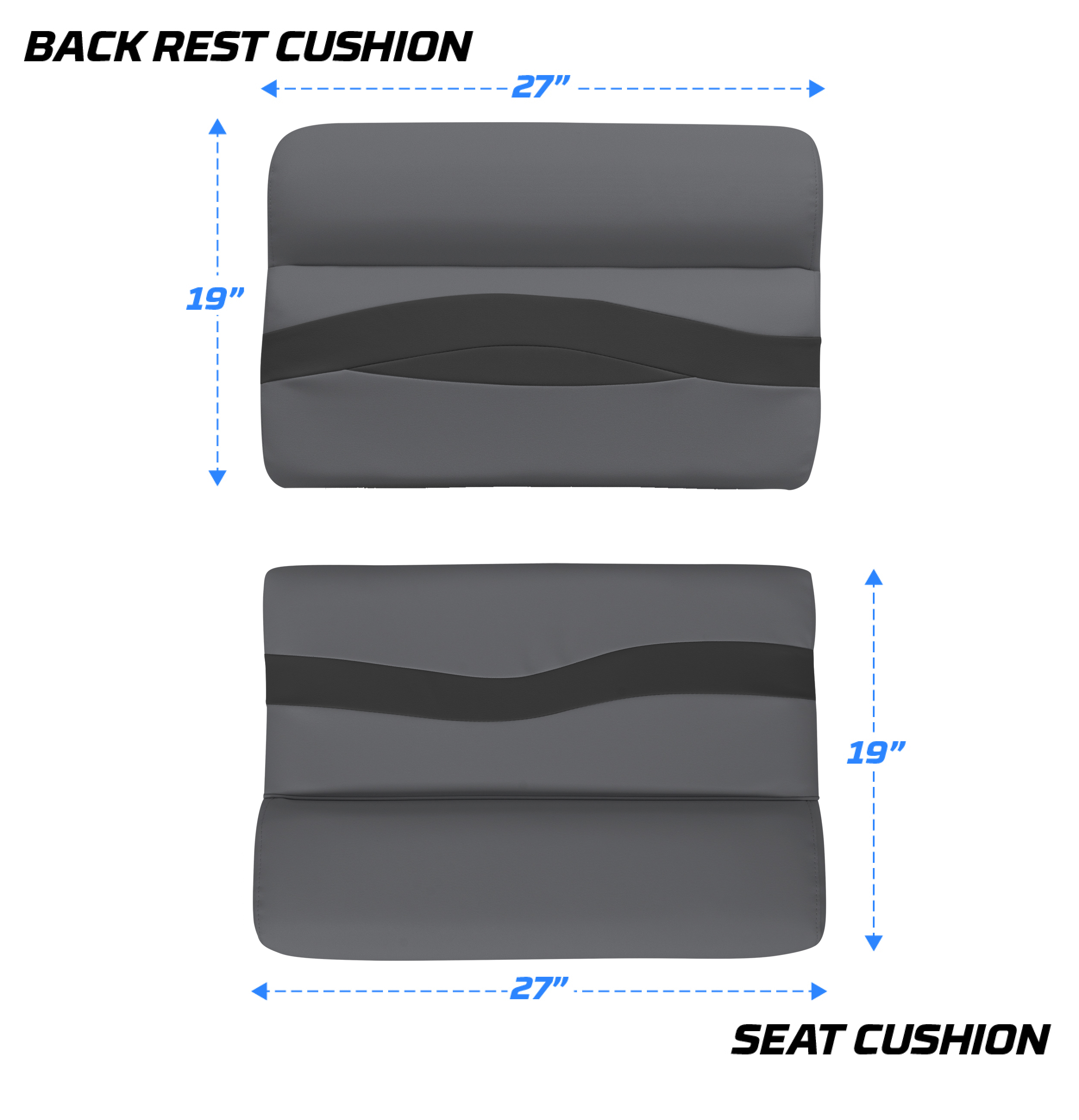 Wise BM1143-1890 Premier Series Pontoon 27″ Bench Cushion Set – Slate / Dark Neutral