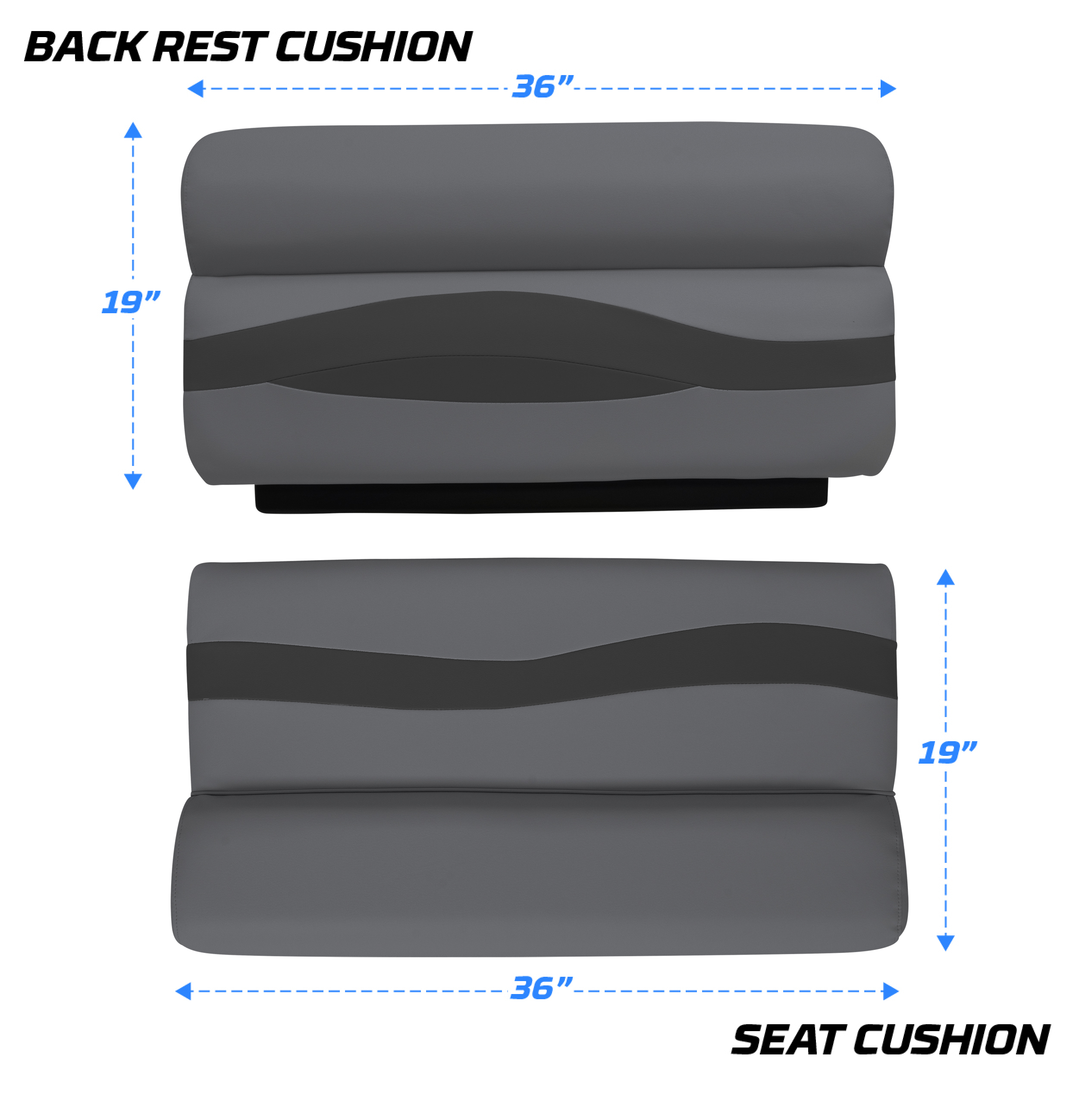 Wise BM1144-1890 Premier Series Pontoon 36″ Bench Cushion Set – Slate / Dark Neutral