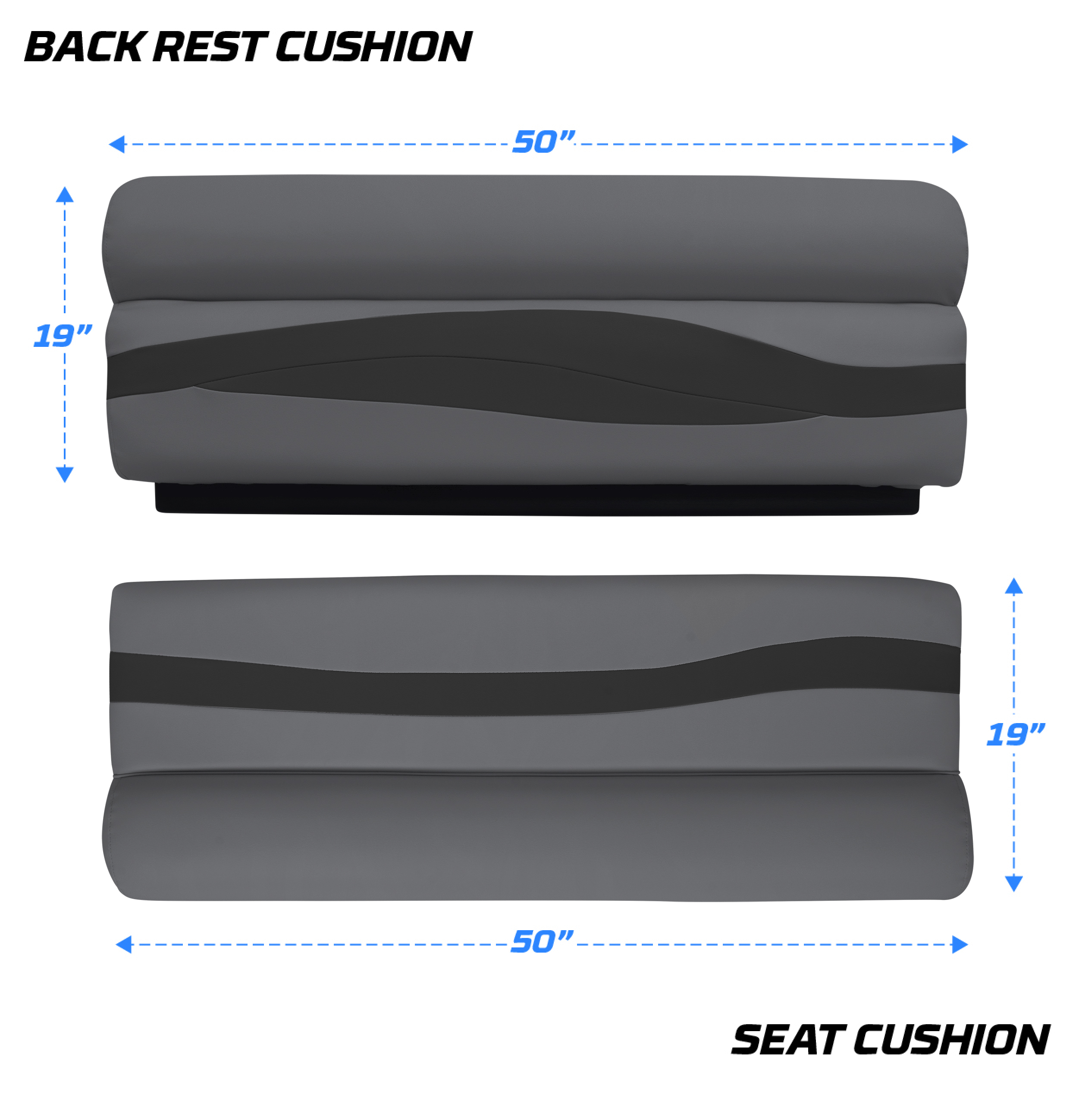 Wise BM1145-1890 Premier Series Pontoon 50″ Bench Cushion Set – Slate / Dark Neutral
