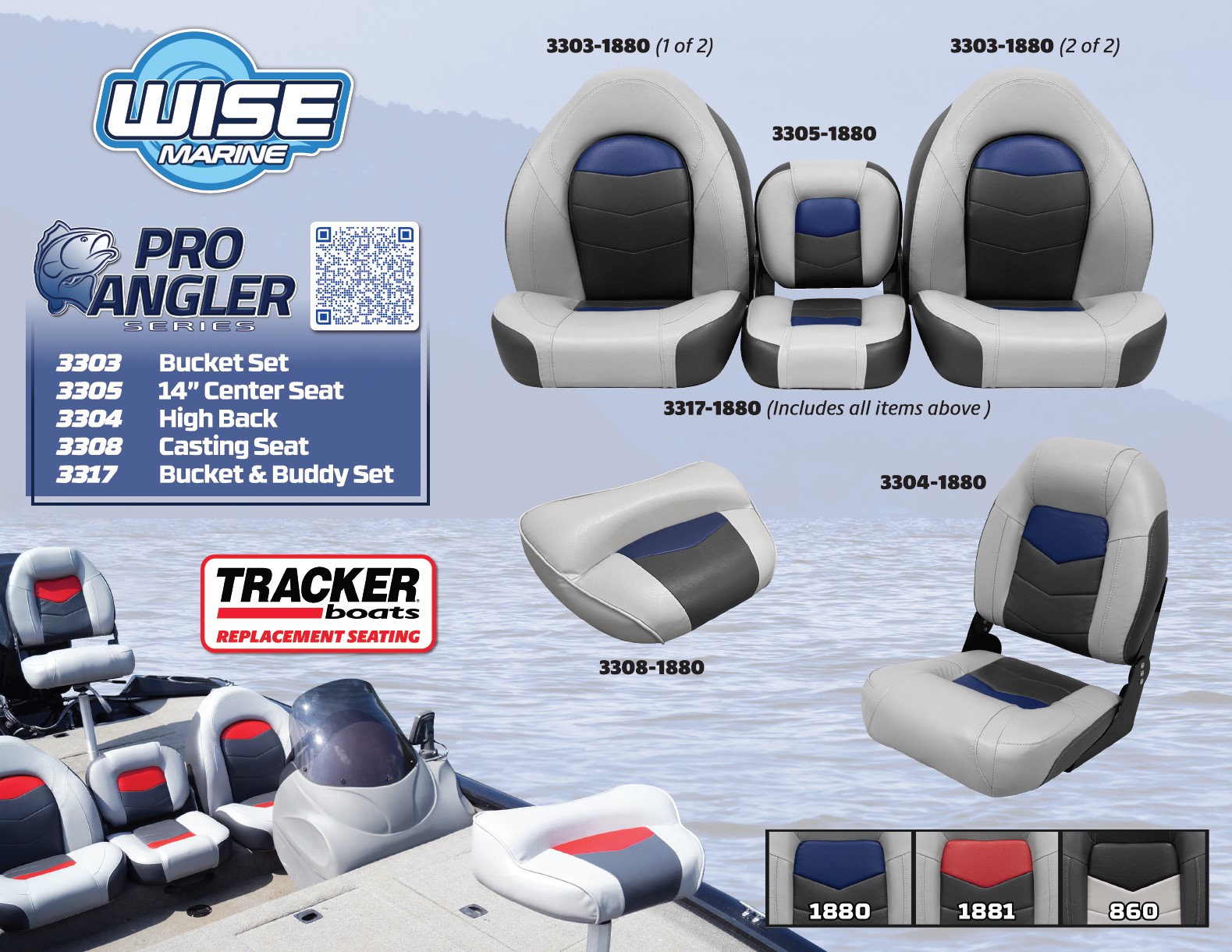 Wise 3308-1880 Pro-Angler Series Pro Casting Deck Seat Marble Grey / Blueberry / Charcoal